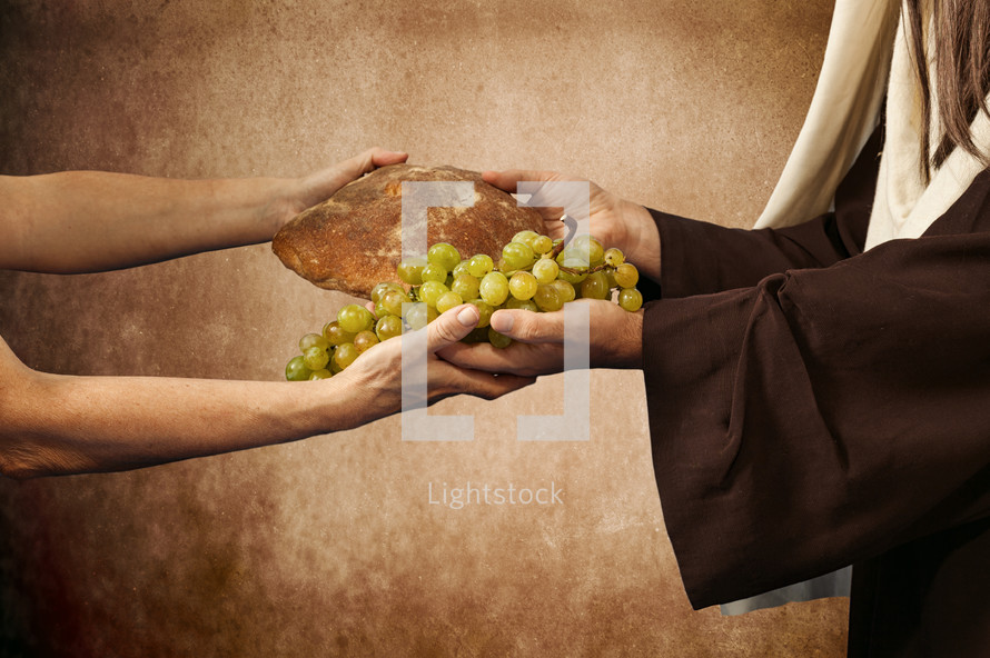 Jesus giving bread and grapes 
