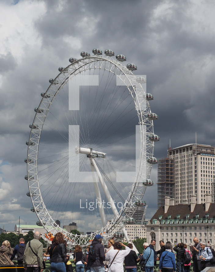 LONDON, UK - CIRCA JUNE 2017: The London Eye ferris wheel on the South Bank of River Thames aka Millennium Wheel