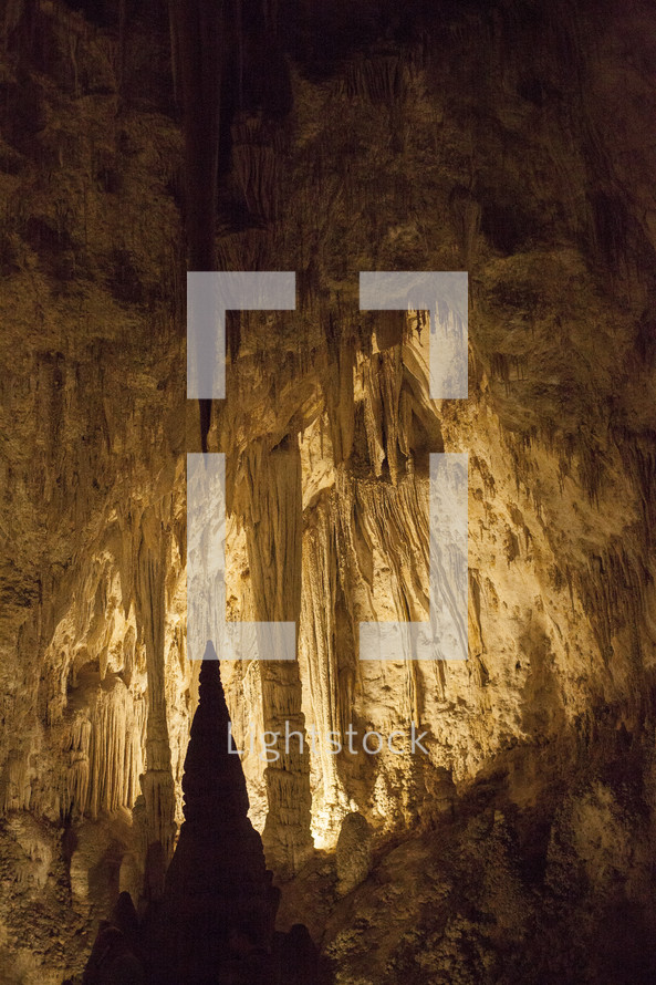 Cavern with stalagmites and stalactites. 