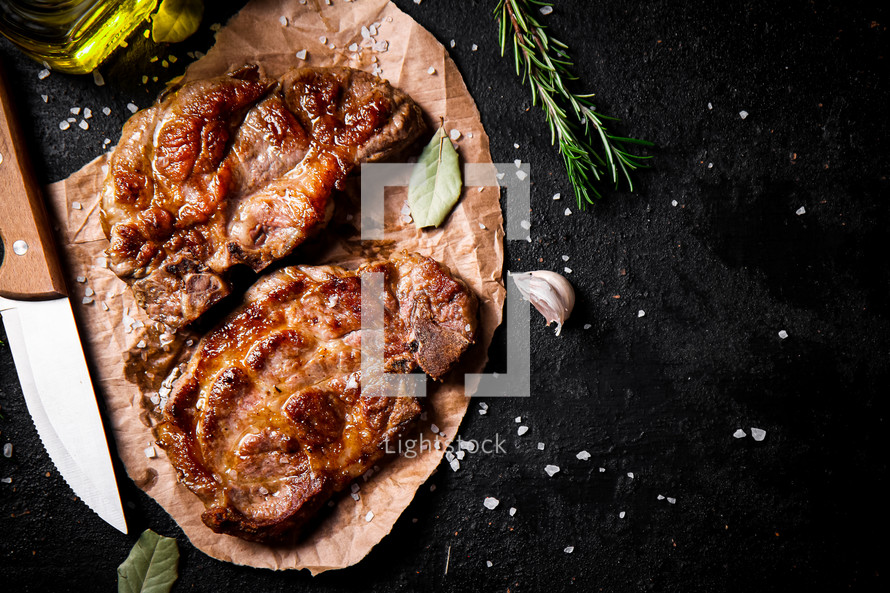 Grilled pork steak with rosemary. High quality photo