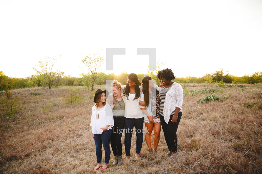 portrait, friends, friendship, African American, woman, standing, together, outdoors, young women