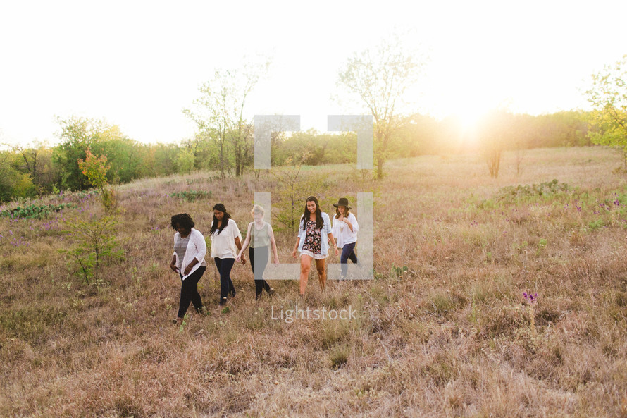 friends, friendship, African American, woman, standing, together, outdoors, young women