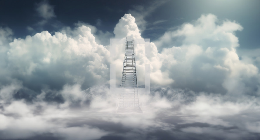 ladder to heaven, clouds and mountains