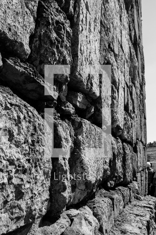 Closeup of stone wall in Jerusalem.