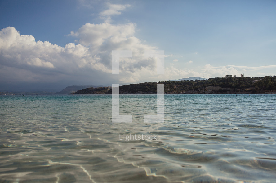 ocean water and hills in Greece 