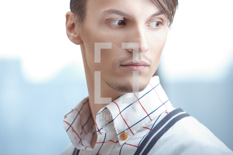 side profile of a male model 