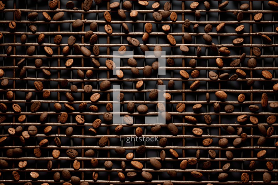 Coffee beans in a grille for background. Selective focus. Toned.