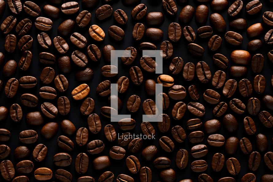 Coffee beans on a black background. Close-up.