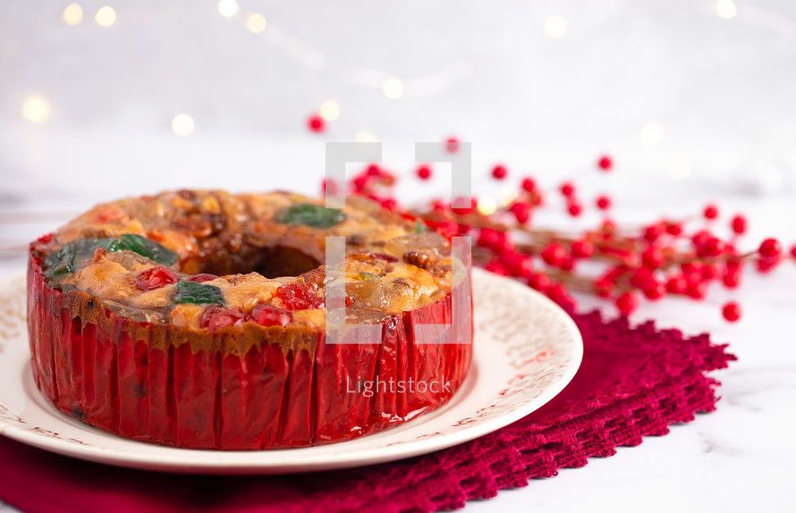 Round Fruit Cake with Cherries Pineapples and Nuts Elegant Platter