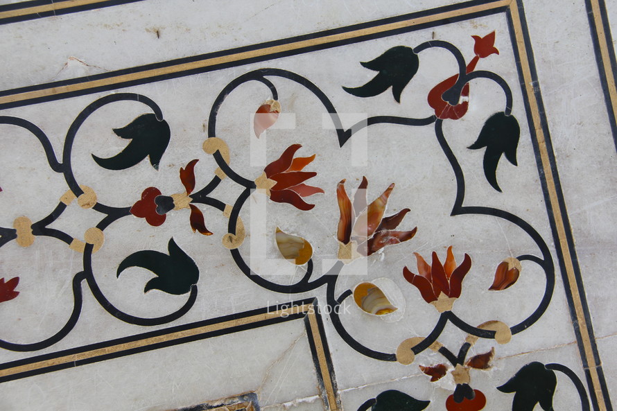 decorative flowers in tile detail
