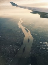 view of a river and city from a plane 
