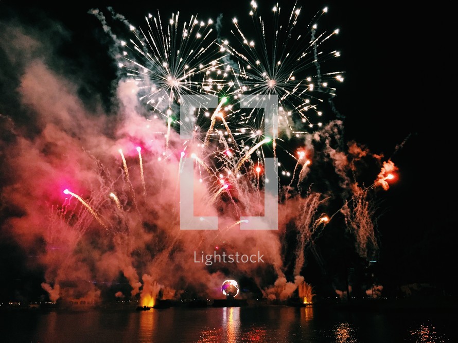fireworks display over water 