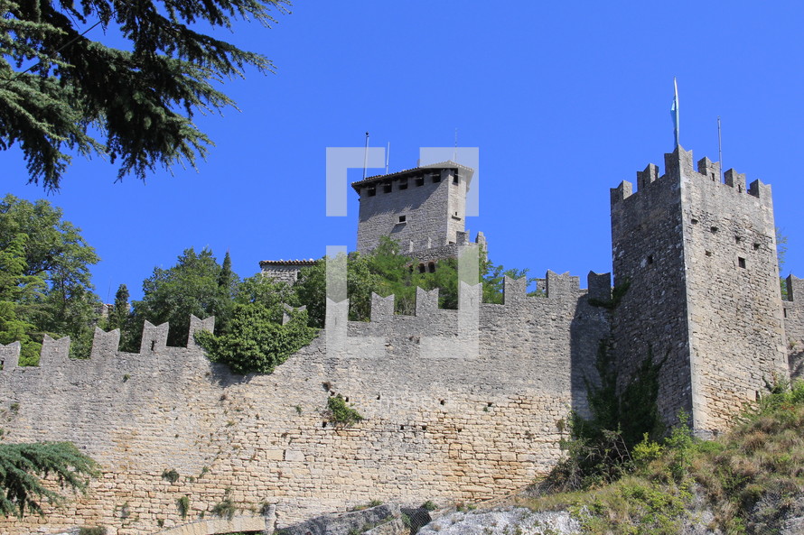 castle walls and blue sky