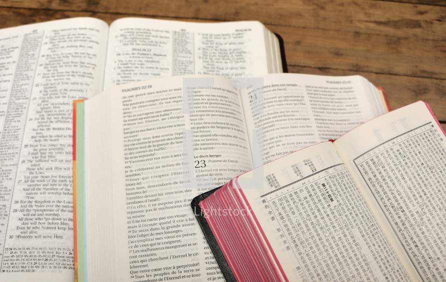 open Bible in various languages 