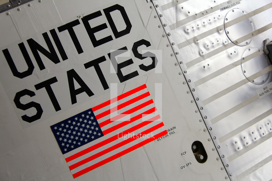 United States flag on the outside of a space rocket