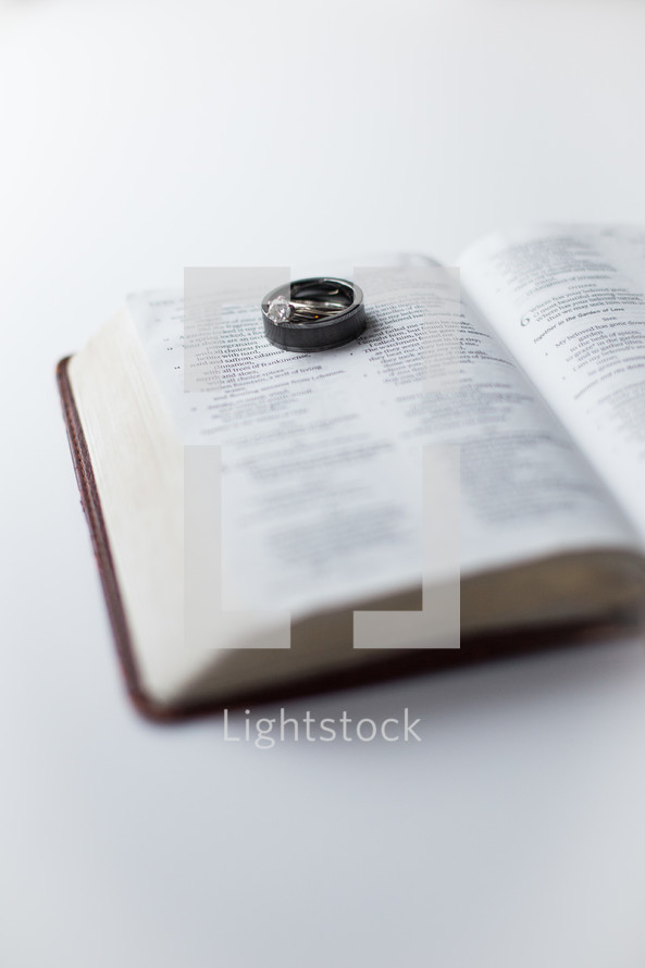 wedding rings on a Bible 