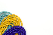 yellow, blue, turquoise beads 