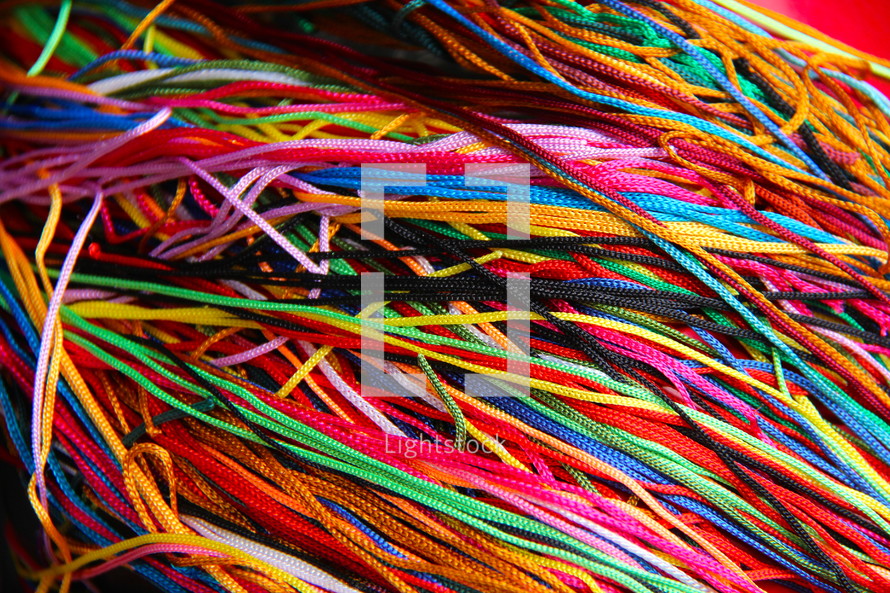 A bunch of brightly colored string.