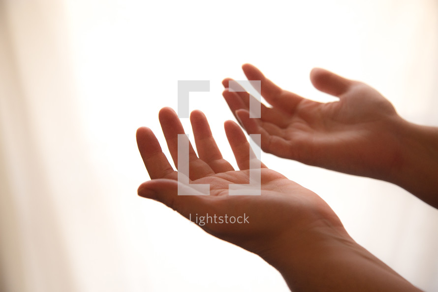 two hands, Smudged and Old, Open on a White Background