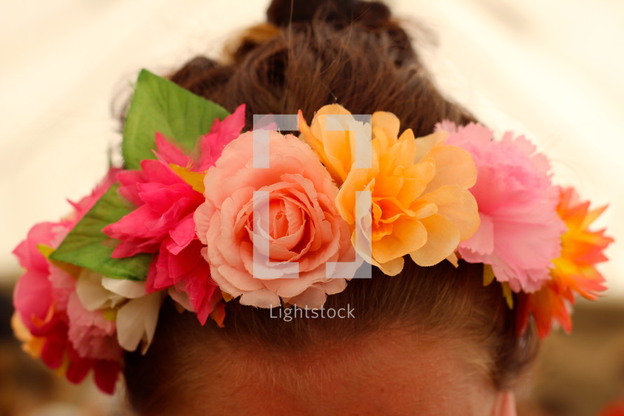 flowers in a girls hair 