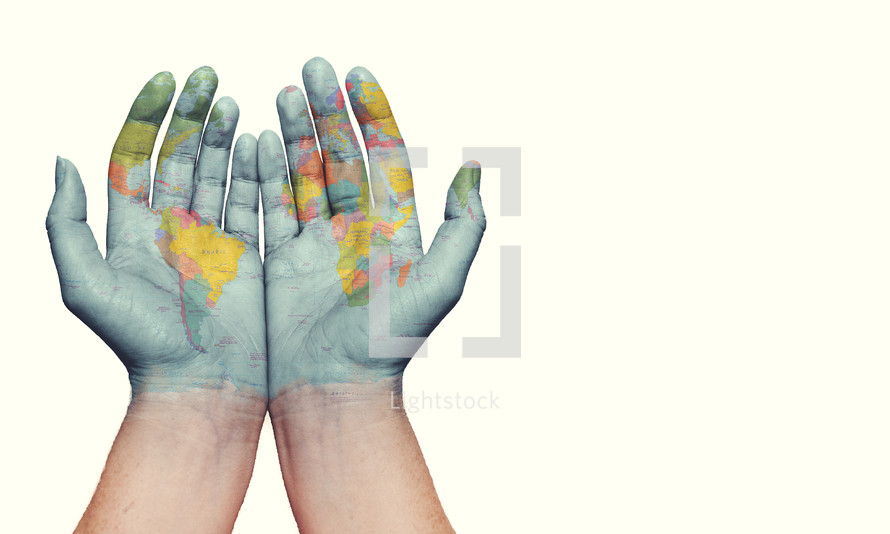 map painted on the palms of hands