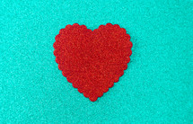 red heart on turquoise 