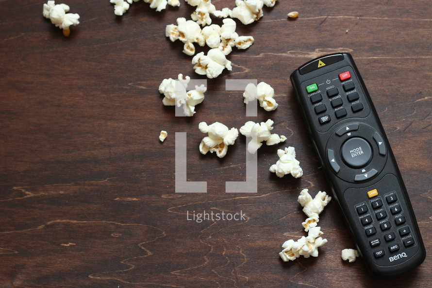 remote control and popcorn 
