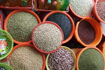 seeds and grains in a market 