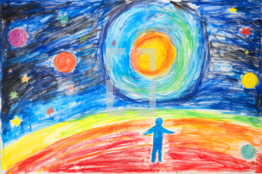 "In the beginning God created the heavens and the earth" Genesis 1:1. Children's drawing