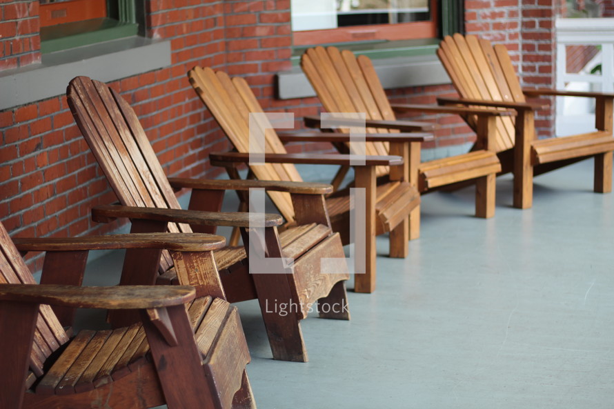 row of adirondack chairs 
