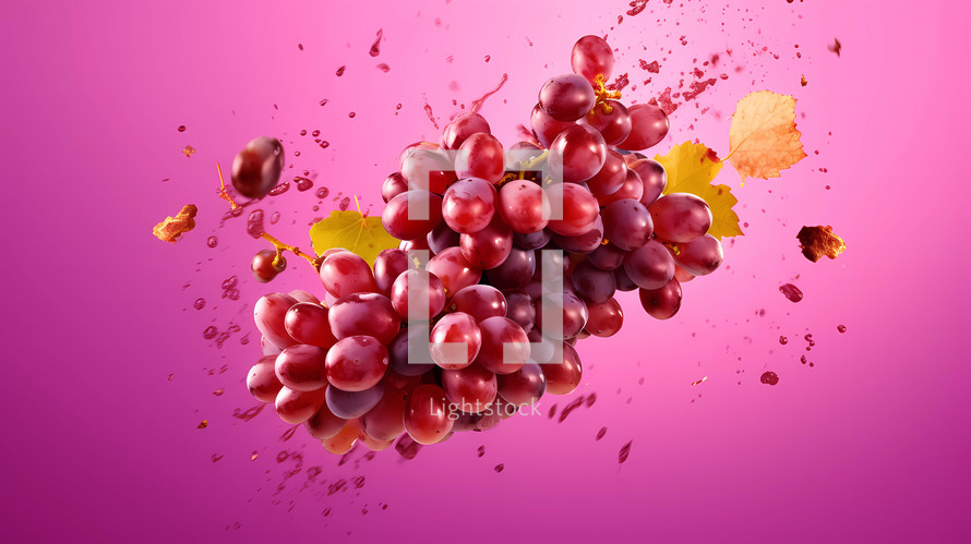 Bunches grapes on solid purple color background.