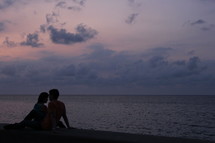 Silhouette of a romantic couple on the beach