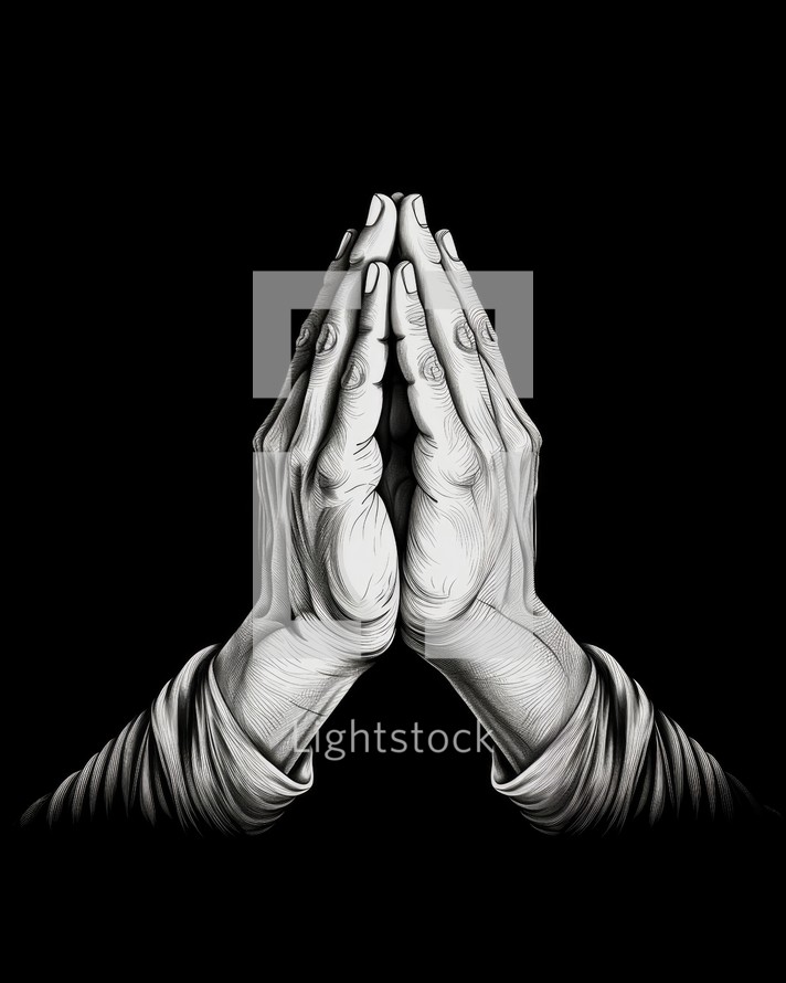 Praying hands on a black background