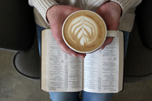 woman drinking coffee and reading a Bible 