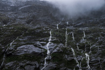 cascading waterfalls down a mountainside 