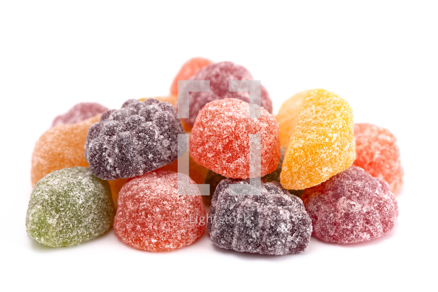 Sanded Fruit Salad Candies on a White Background