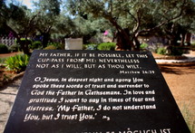 Matthew 26:39 on a plaque in the Garden of Gethsemene