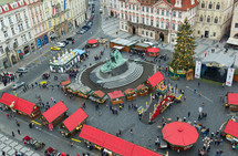 Christmas Marketplace in Prague. Crowds of people on the Old town square.