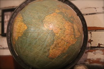 Antique world globe showing the map of Africa and Madagascar. 