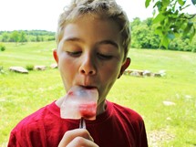 a boy eating a popsicle 