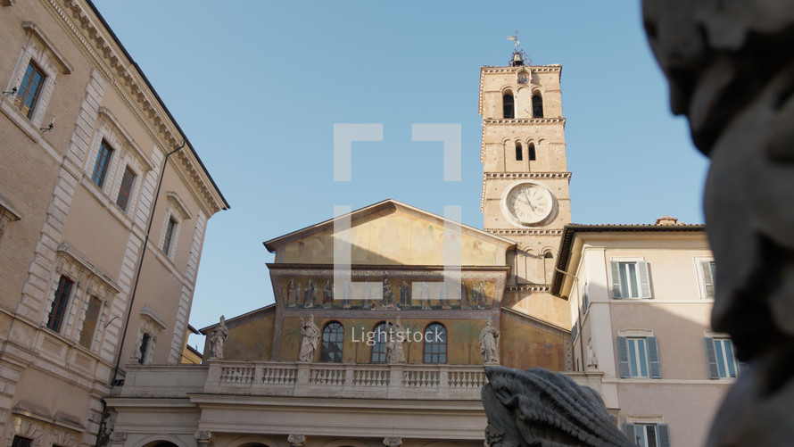 Basil Church and bell tower Of Santa Maria In Trastevere In Rome
