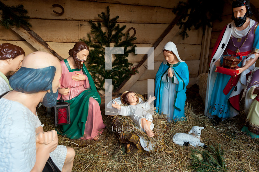 Nativity scene with statues. Munich, Bavaria, Germany