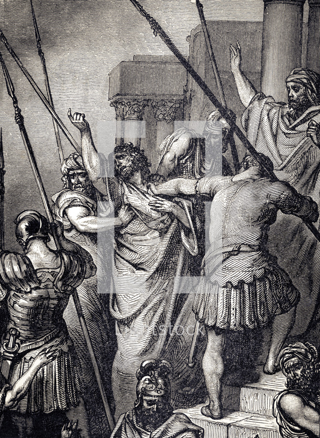 Artwork depicting Paul  being rescued.
