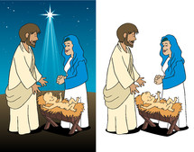 Mary, Joseph, baby Jesus 
