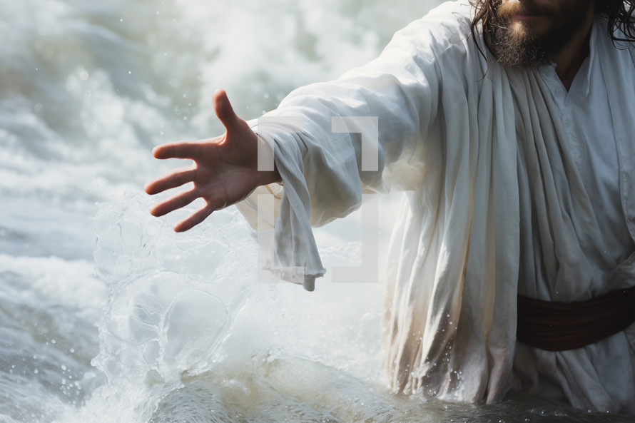 Jesus' stretched out hand on water