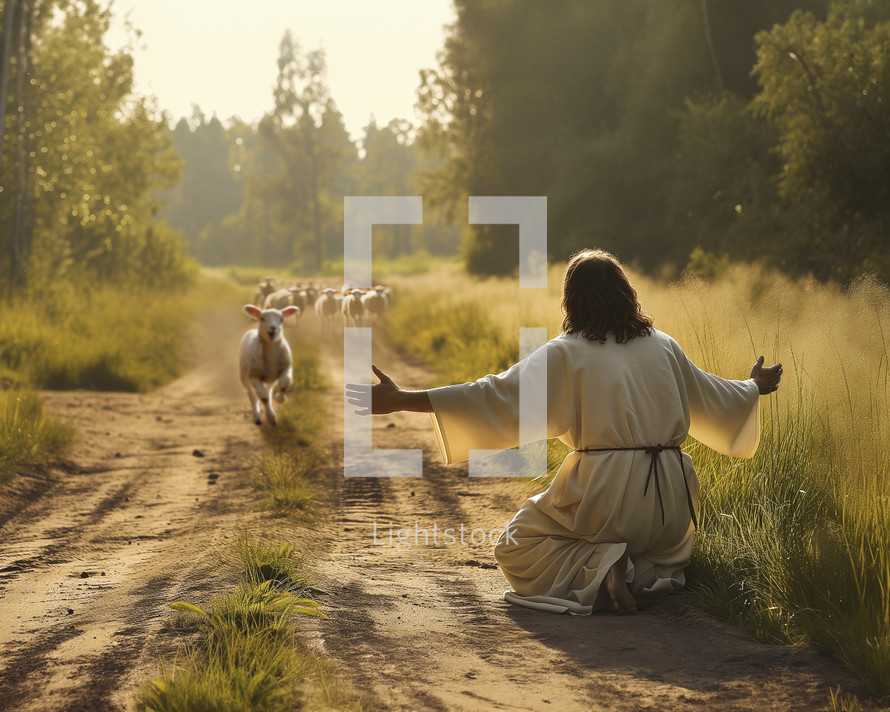 Sheep run towards Jesus
