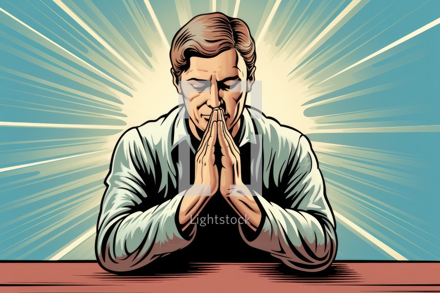Man praying. Pop art retro vector illustration 50s 60s style