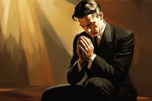 Portrait of a man praying.