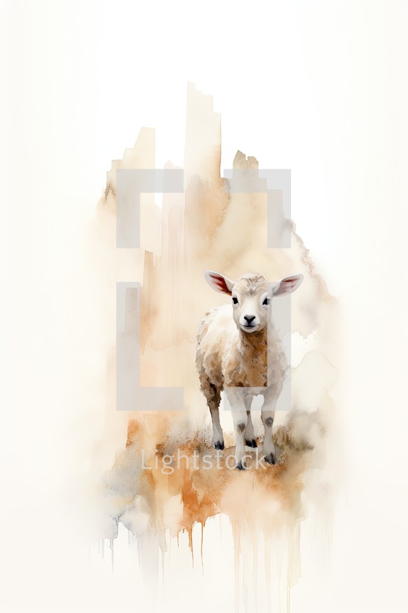 Watercolor portrait of a lamb