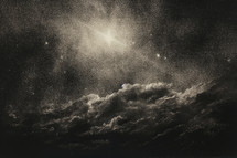 "In the beginning God created the heavens and the earth" Genesis 1:1. Night sky with clouds and stars